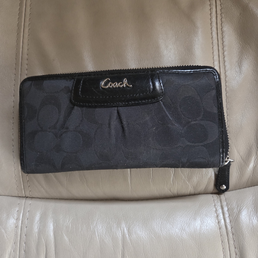 Coach Black Signature Zip Around Wallet